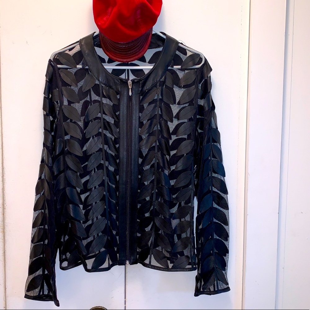 Bagatelle Leather Leaf Mesh Jacket -XL